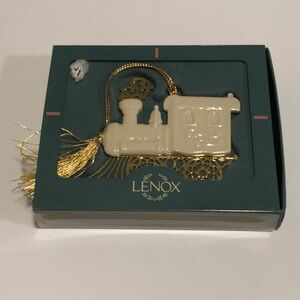 Vintage LENOX Porcelain Ornament - Christmas Train w gold back & tassel in box